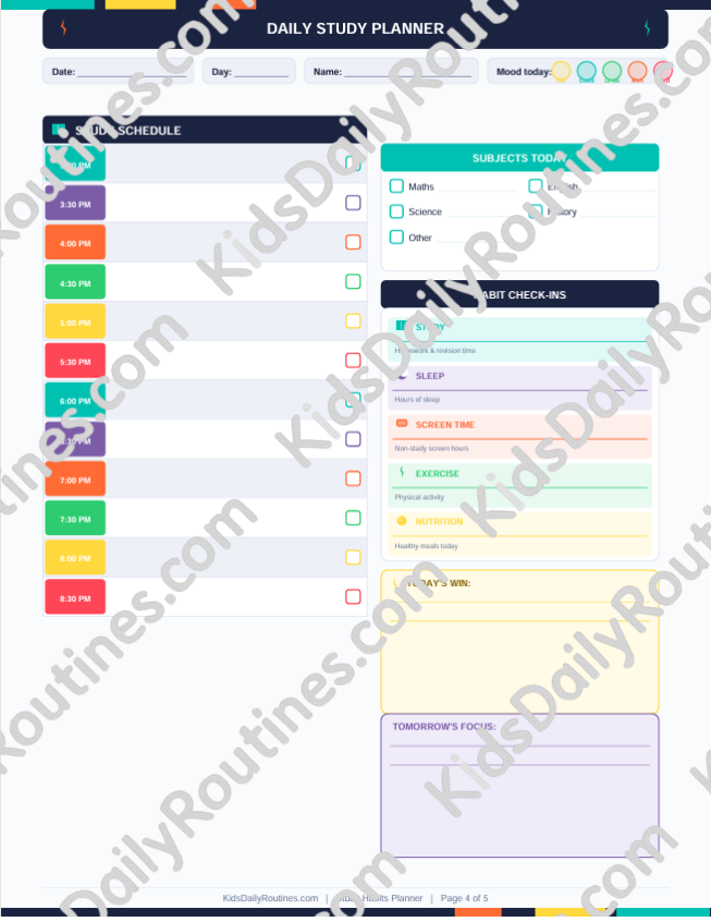 Junior High Study Habits Planner — Printable Study & Habit Tracker for Ages 11-14