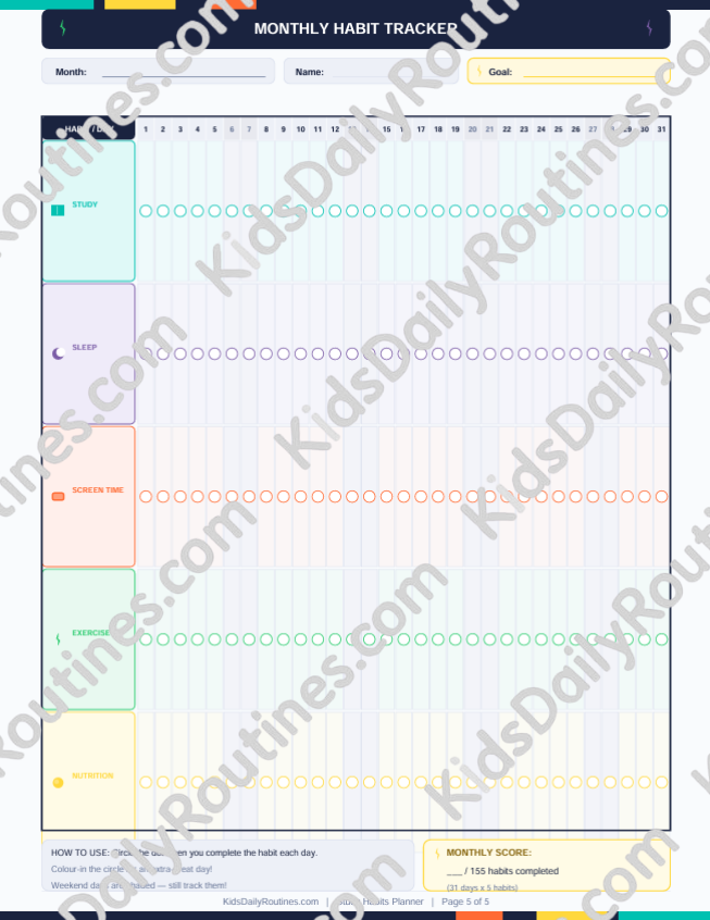 Junior High Study Habits Planner — Printable Study & Habit Tracker for Ages 11-14
