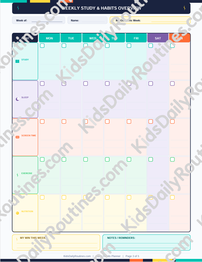 Junior High Study Habits Planner — Printable Study & Habit Tracker for Ages 11-14