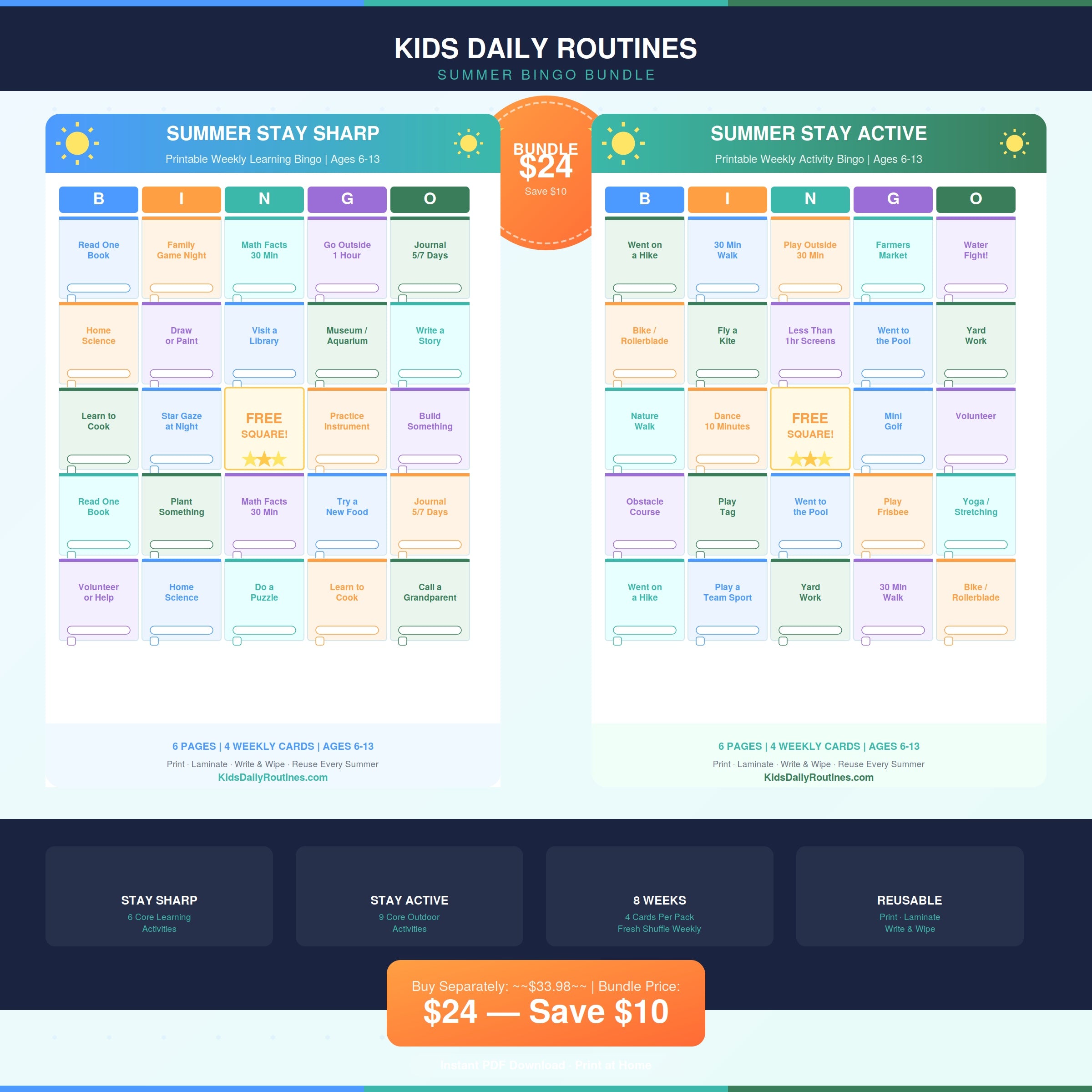 Summer Bingo Bundle — Stay Sharp + Stay Active